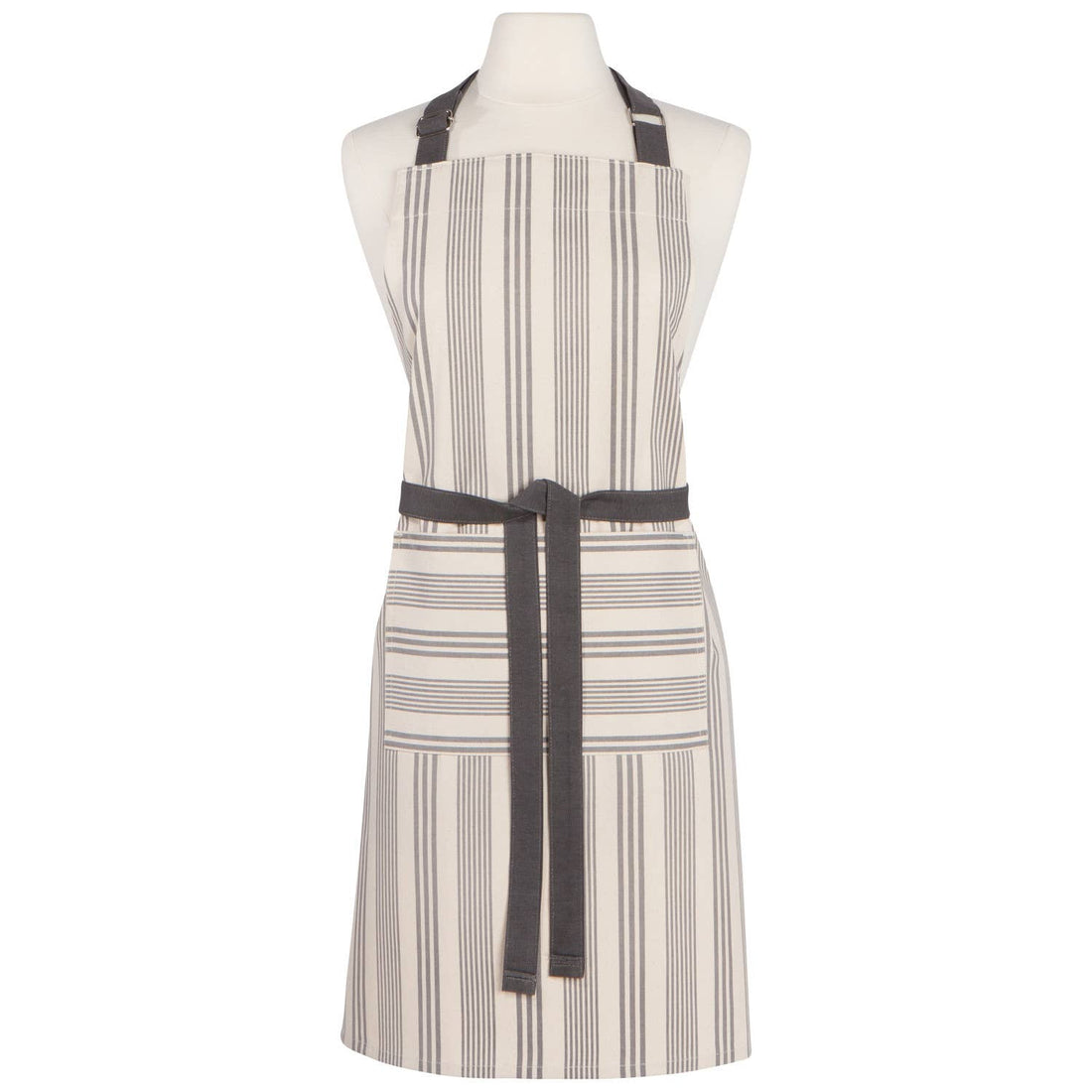 Striped apron on a mannequin against a white background