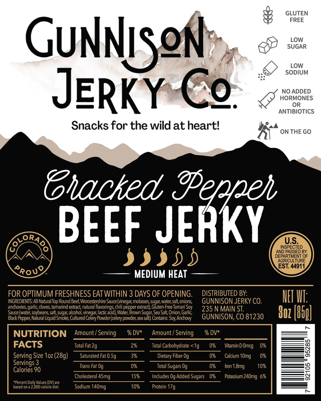 Gunnison Jerky Co Cracked Pepper Beef Jerky Label