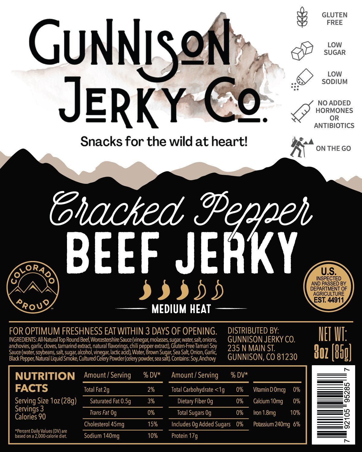 Gunnison Jerky Co Cracked Pepper Beef Jerky Label