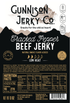 Gunnison Jerky Co. Cracked Pepper Beef Jerky packaging with nutritional information and branding details.