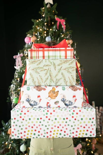 Gift Wrap Roll - Christmas Chickens in Santa Hats