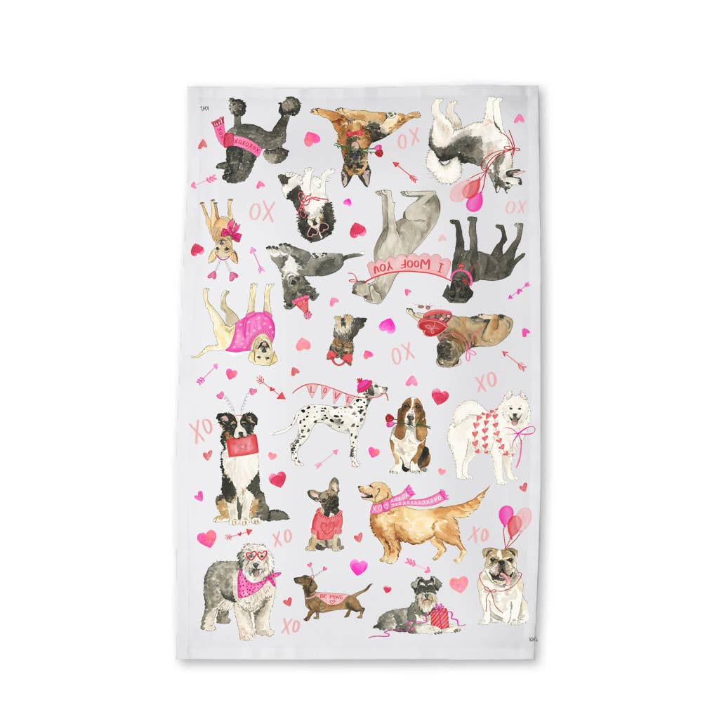 Cozy Valentine Dogs Tea Towel