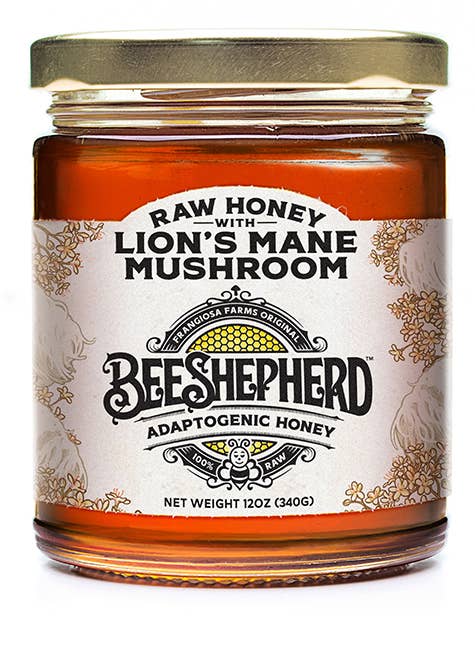 Jar of Beeshepherd raw honey with lion&