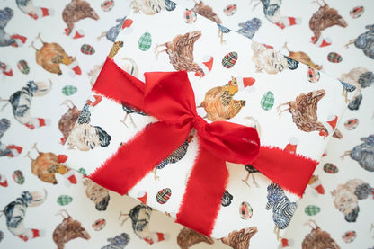 Gift Wrap Roll - Christmas Chickens in Santa Hats