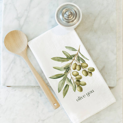 Kitchen towel with olive design and &