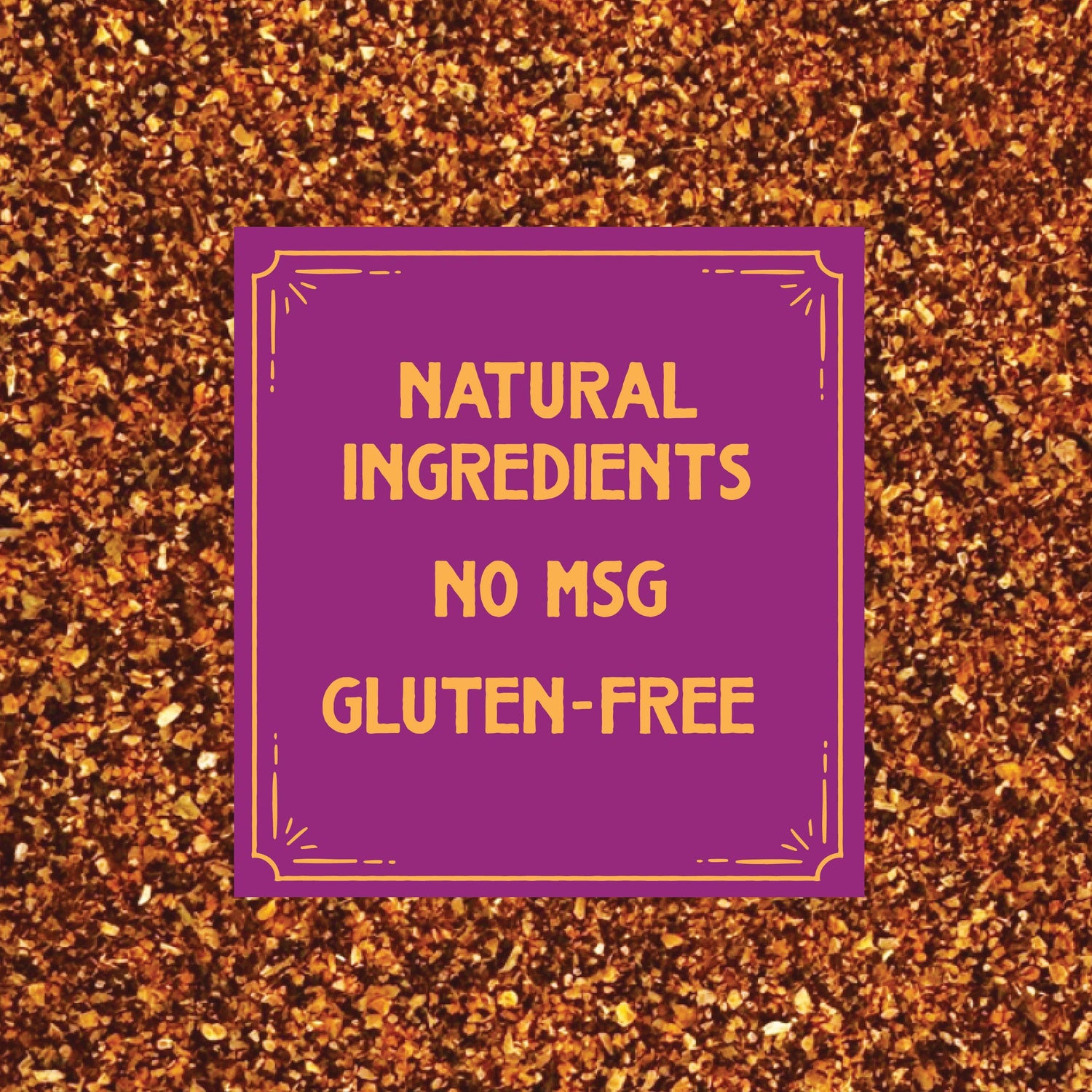 Purple label with gold text on a textured brown background