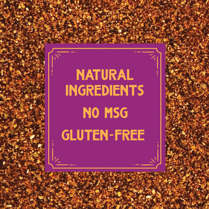 Purple label with gold text on a textured brown background