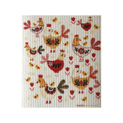 Dishcloth with chicken pattern on a white background