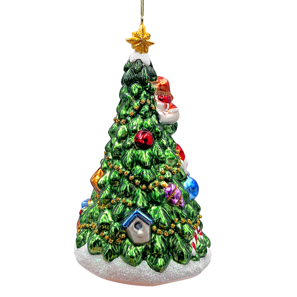 Decorative Christmas tree ornament with colorful decorations on a white background