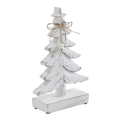 Decorative white Christmas tree with a bow and pearl on a white background