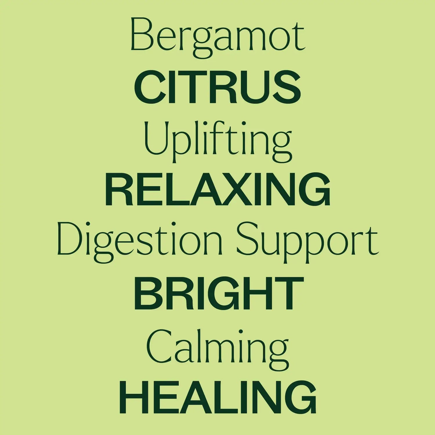 Text on a green background describing the properties of bergamot essential oil.