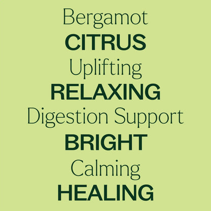 Text on a green background describing the properties of bergamot essential oil.