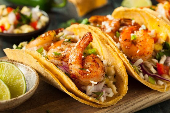 the spice guy mango chipotle rub on shrimp tacos