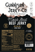 Gunnison Jerky Co. Moab Heat Beef Jerky packaging with nutritional information and branding details.
