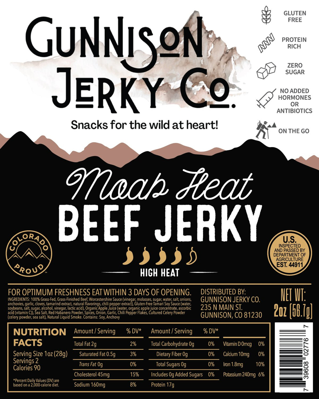 Gunnison Jerky Co. Moab Heat Beef Jerky Label