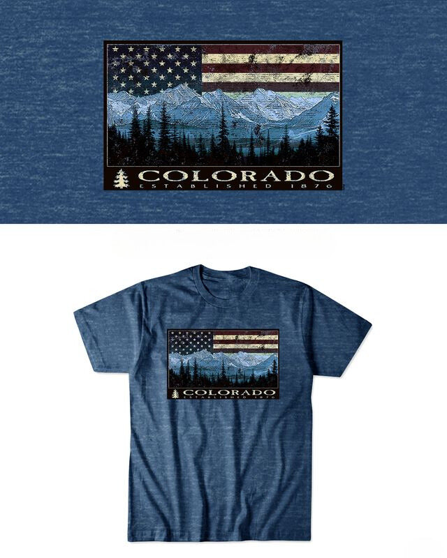 Mountain Flag Colorado T-Shirt - Marine Blue