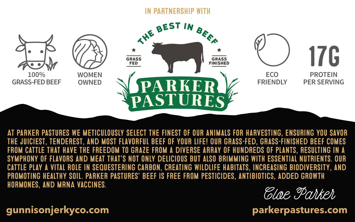 Back Label Palisade Peach Beef Jerky - Parker Pastures