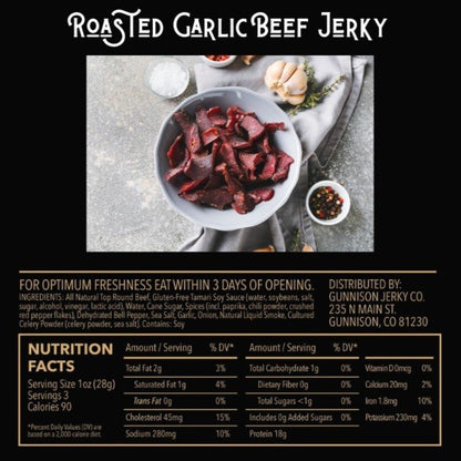 Gunnison Jerky Co Roasted Garlic Beef Jerky Nutrition Facts