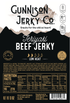 Gunnison Jerky Co. Teriyaki Beef Jerky packaging with nutritional information and branding details.